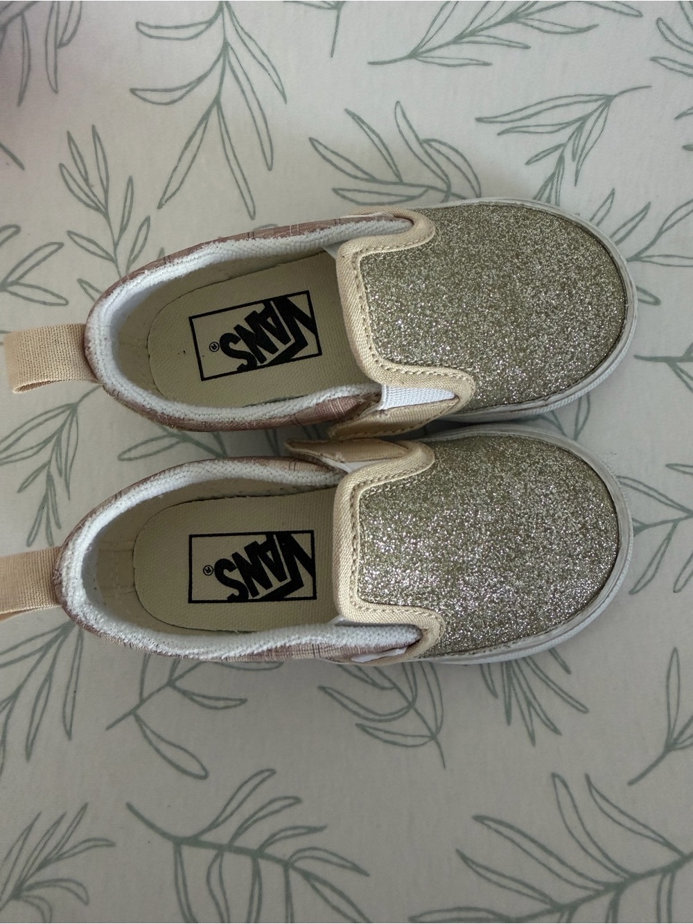 Vans Kids Glitter Slip-On Sneakers - Gold and Cream
